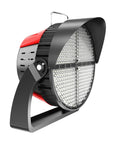 1200W Led Stadium Lights Serve Up Knockout Brightness With A Razor Sharp Thirty Degree Beam Angle For Heavy Duty Outdoor Flood Fixtures Rated As Four Thousand Eight Hundred Watt Metal Halide Equivalents Ip66 Waterproof side view of light with a black and red design