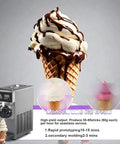 Heavy Duty Commercial Ice Cream Machine, Fast As Lightning Quick Freeze, No Sweat Self Cleaning, Pro Grade Block Maker, Ready To Roll For Cafes And Milk Tea Shops, 60 Blocks Per Hour with ice cream cone.