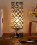 Lit Crystal Table Lamp Set With Dual USB Ports, Touch Control, 3 Way Dimmable Nightstand Lamps, acrylic chrome finish