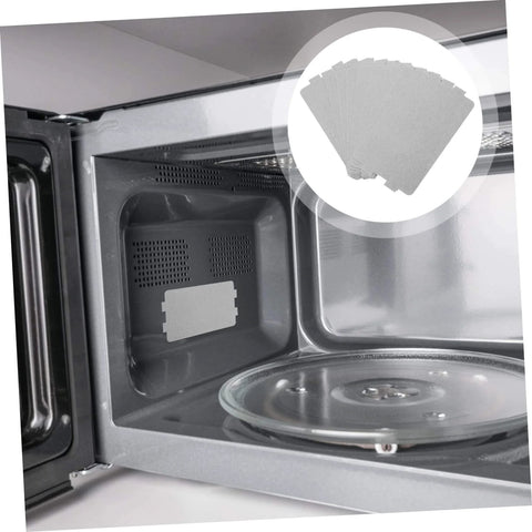 Open microwave with installed mica waveguide cover, inset showing 10 Pack Mica Waveguide Covers For Microwave Ovens Heat Resistant Insulation Plates Protective Shield To Cut Debris Boost Efficiency And Longevity No Brainer Kitchen Accessory For Better Microwave Performance.