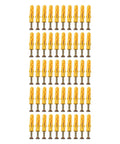 50 Piece Stainless Steel Wall Anchors And Screws Kit For Drywall Mounting, Beefy Hold For Home Improvement, Reliable Anchors And M6x30 Screws For Cabinets, Shelves, Decor, And More, Includes Multiple Sizes. Yellow drywall anchors with screws arranged in rows.