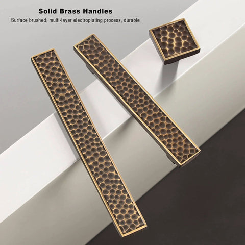 8 Pack Brushed Brass Cabinet Handles Drawer Pulls With Screws 128mm Hole Center Antique Bar Style, hexagonal texture view