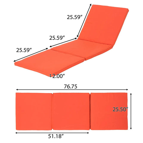 Orange Outdoor Chaise Lounge Cushion With Waterproof Fabric And Secure Ties Water Resistant Patio Pad For All Weather Relaxation Perfect For Poolside Deck Or Backyard Lounging 1 Count