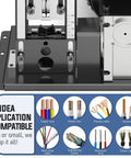 Image of Automatic Wire Stripper Knocks Out Copper Prep Handles for various cable types and sizes on a sturdy metal base.