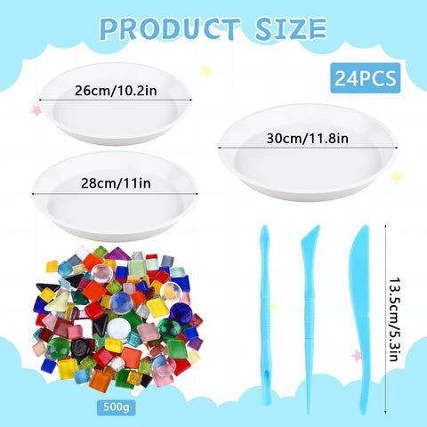 28 Piece Stepping Stone Mold Kit With Round Concrete Molds And Mosaic Tiles And Carving Tools For DIY Handprint And Footprint Stones For Gardens Beds And Walkways In Your Backyard