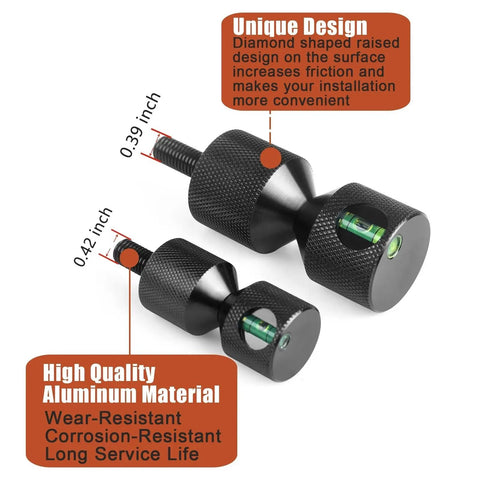 Top Tier 4Pcs 1-1/8 Inch Two Hole Flange Alignment Pin Set in Solid Alum 6061 With Built-In Level showing two precision alignment pins with levels.