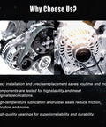 Close-up of drop-in alternator replacement for Mazda 3 2010-2013 2.0L L4 engine with 3-pin plug, showing components and design.