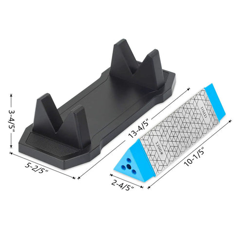 Diamond Whetstone Knife Sharpener With 3 Grit Levels 150 Coarse, 325 Medium, 1200 Extra Fine shown with stable non-slip base