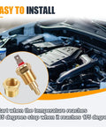 Electric Cooling Fan Thermostat Switch For Auto Radiator Temperature Sensor Switch Three Eighths Inch Pipe Thread Fits 10 Inch 12 Inch 14 Inch 16 Inch Fans Gold For Your Ride, brass 185/175 switch installed in engine bay