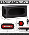 Two Pack Heavy Duty Trailer Light Steel Boxes Kit With Six Inch Oval Red And White LED Tail Lights dimensions chart