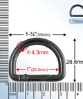 Diagram of Ten Pack One Inch Spring D Ring Purse Clips Metal Carabiner Keychain Clips; 1in diameter, 4.3mm wire, with measurements