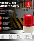 Industrial LED Rotating Strobe Beacon Warning Light For Emergency Use, Red Signal Light on Machinery in Warehouse