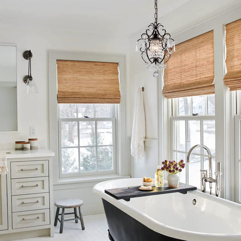 Modern Mini Crystal Chandelier With Iron Bronze Finish Ceiling Mount 1 Light Lighting Fixture for bathroom chic glam vibe