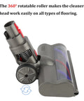 Quick Release Direct Drive Turbine Cleaner Head for Dyson Cordless Vacuums with 360° rotatable roller and red accents.