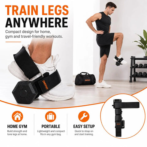 Man using Dumbbell Foot Attachment For Glute Kickbacks And Hamstring Curls With Adjustable Ankle Strap For Home Gym And Leg Day Training