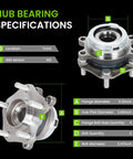 Specifications for Front Wheel Hub Bearing Assembly 513296 For 5 Lug Nissan And Infiniti Vehicles Non ABS, showing details and measurements