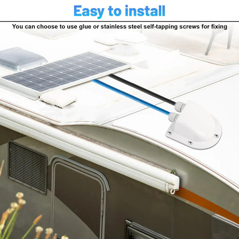 Waterproof Solar Cable Entry Gland Double Pass Through For All Cable Types 2mm2 To 6mm2 White installed on RV roof with solar panel