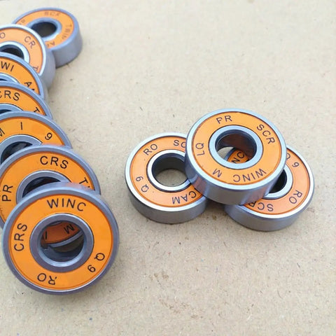 Close-up of ABEC11 bearings for Six Pack 110mm Outdoor Inline Skate Wheels With ABEC11 Bearings 88A Urethane High Rebound For Exceptional Speed And Smooth Rolling Durable Replacement Set For All Weather Outdoor Skating On Streets And Tracks
