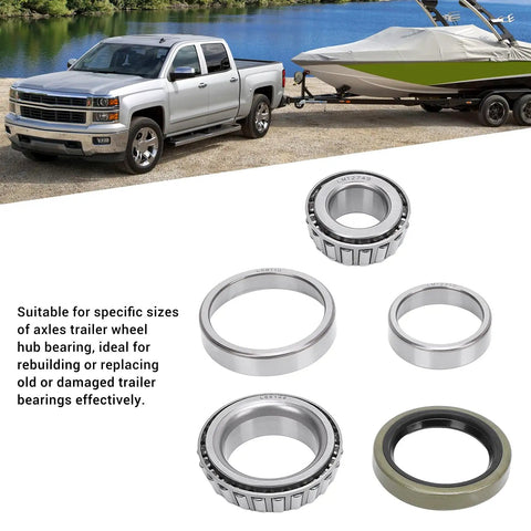 Boat Trailer Wheel Bearing Kit With TB Seal Easy Install for 1 1/16 Inch Axles L68149 L68110 beside truck and boat trailer