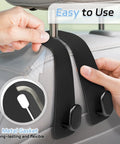 Top Shelf Universal Car Seat Headrest Hooks 2 Pack Suede Leather Bag Holders For Purses Coffee Mugs And Grocery Totes; easily attachable hooks showcasing metal gaskets.