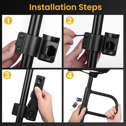 Beefy Heavy Duty 17mm U Lock With 4ft Chain And Mount Bracket For Bikes Electric Bikes Scooters Mopeds And Trikes Includes 3 Keys Anti Theft Security And Easy To Share With Family And Friends, mounting bracket installation steps