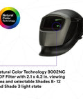 Natural Color Auto Darkening Welding Helmet 9002NC side view with color optics and viewing area details