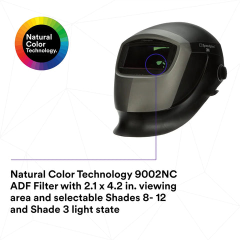 Natural Color Auto Darkening Welding Helmet 9002NC side view with color optics and viewing area details
