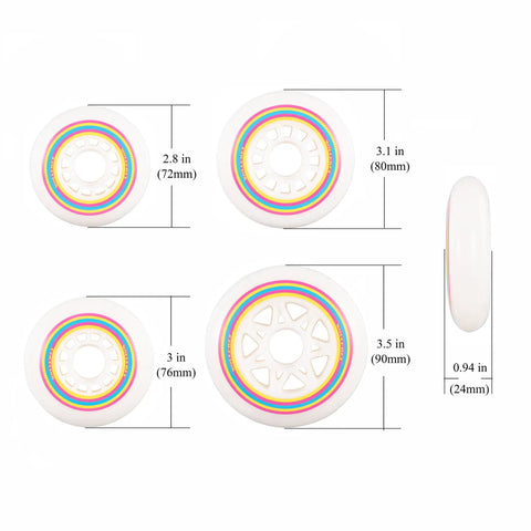 Lollipop Boardwalk Inline Skate Wheels 90mm 85A Polyurethane Indoor Outdoor 8 Pack with Smooth Quiet Ride, multiple sizes.