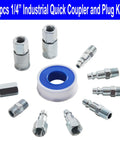 11-piece 1/4 inch industrial quick coupler and plug kit with thread seal tape for Heavy Duty Air Compressor Kit