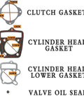 Gasket Kit for 110cc Chinese ATV Dirt Bike Go Kart Quad 52.4mm Bore Head With 48.5mm Fit, Beefed-Up Oil Resistant NY300 Rubber 23 Piece Set For 1P52FMH Engine Rebuild, showing clutch gasket, cylinder head gasket, cylinder head lower gasket, valve oil seal.