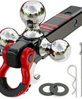 Tri Ball Trailer Hitch Mount With Hook And Pin And Rotatable Tow Shackle For 2 Inch Receiver Fits 1-7/8 Inch 2 Inch 2-5/16 Inch Hitch Balls Heavy Duty Powder Coat Finish Includes D Ring Shackle 5000 6000 10000 12000 Lbs