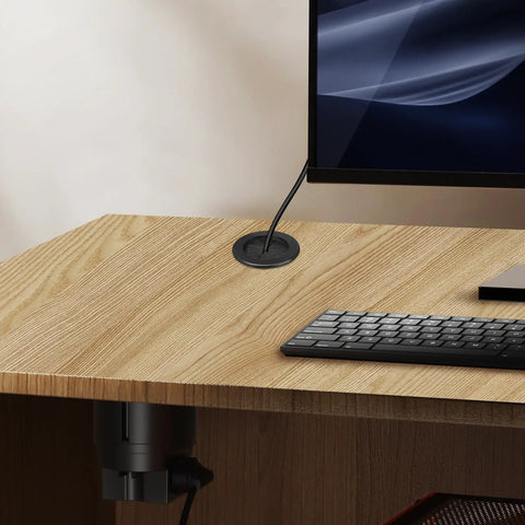 Dual Sided Rubber Cable Grommet Kit for Organized Cable Management and Desk Hole Covers Wear Resistant Black Grommets for Home Office Setup 6 Pack Durable Cable Pass Through Plugs on wood desk