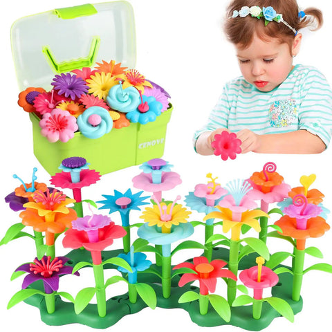 Child playing with Flower Garden Building Toy Set For Toddlers And Preschoolers A STEM Educational Activity Gift With Storage Box