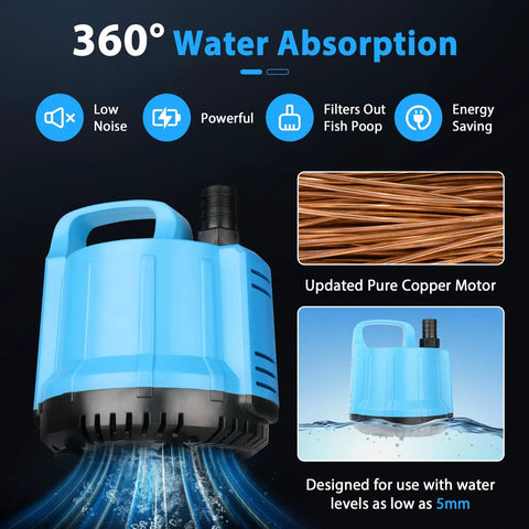 Heavy Duty Submersible Water Pump 1200 GPH 115W for Large 140 to 300 Gallon Tanks Ponds Aquariums, blue with 3 outlet nozzles