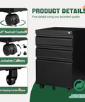 3 Drawer Mobile File Cabinet With Lock Heavy Duty Under Desk Steel Filing Cabinet with wheels and lock details