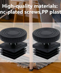 Level Out Your Workspace Essentials With These Adjustable Leveling Feet, Featuring 30X30MM Square Tube Insert Caps, Rock Solid M8 Threads Keep Everything Locked Down, Durable Plastic Metal Pair - close-up of black leveling feet with zinc screws.