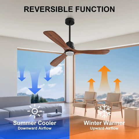 52 Inch Mainstay Ceiling Fan With Bright Led Glow And Zero Buzz Wireless Remote For Indoors Outdoors solid walnut wood design reversible function