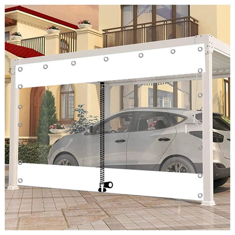 Badass Heavy Duty Clear Vinyl Curtains Featuring Solid Zipper And Steel Grommets For Pergolas And Gazebos Waterproof White Transparent Rain Side Panels Game Changing Tarpaulin 5X7 Feet displayed in a gazebo setting.
