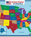 Jumbo Waterproof United States Map Poster on Durable Vinyl Flex, 36 by 24 Inches, displaying colorful state divisions and labels.