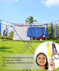 Solid Fifty Six Colorful Clothespins With Heavy Duty Spring Clips Measuring Two Inches For Everyday Drying And Diy Crafts Plus A Nifty Black Storage Bag To Keep Your Laundry Room Clean And Ready. Drying clothes outdoors on a laundry rack.