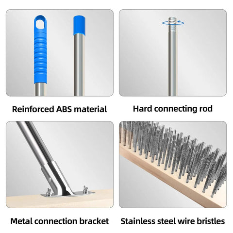 Stainless Steel Wire Scrub Brush With A 62 Inch Long Handle For Heavy Duty Cleaning Of Decks Concrete Patios Gardens And Garages
