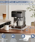 Hardcore Clear Acrylic Coffee Maker Slider Tray With Flat Out Smooth Rubber Casters For Stress Free Countertop Gliding
