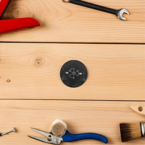 Universal Black Fan Control Knobs 10 Pack Replacement Caps for Floor Fans in Warehouse and Office Use Durable Plastic Construction Built to Last with Smooth Rotary Control and Easy Grip, black fan knob on wooden surface