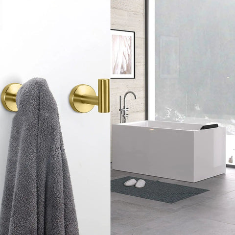 Beefy Heavy Duty Wall Mounted Brushed Gold Stainless Steel Coat Hooks And Towel Hooks Set Four Pack For Bathroom Kitchen Garage Living Room Hotel Rustproof 304 Stainless Steel Robe Hanger Holder with towel