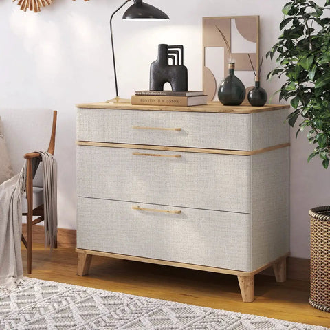 Room with dresser covered in beige grasscloth peel and stick wallpaper self adhesive vinyl for walls 17.7 x 118.1 inches textured faux linen look removable wall covering durable vinyl