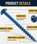 600 Pcs Size 8 Pocket Hole Screws 2-1/2 In Exterior Blue Coated For Weather-Resistant Outdoor Projects, screw details shown