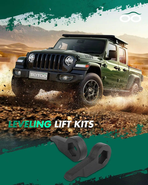 Front Lift Kit 1 To 3 Inch For Ford Ranger 1998 2011 Four Wheel Drive And Ranger Edge Sport 2WD Torsion Bar Suspension Only Leveling Kit with image of a green off-road vehicle.
