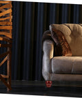 Two Pack Sturdy Wood Furniture Legs For Sofa, Table, And More With Noise Reduction Design shown supporting a sofa in living room decor