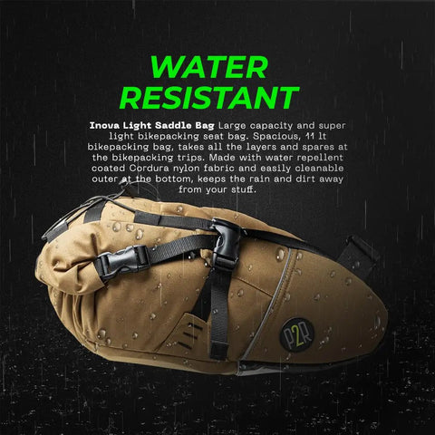 Inova Light Bike Saddle Bag Under Seat Storage, Water Resistant Cordura 1000D With Internal Padding, shown in wet conditions