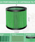 High Performance Cartridge Filter 90304 90344 Fits Most 5 To 16 Gallon Wet Dry Vacuums, HEPA Filter, Washable and Reusable, 1 Pack